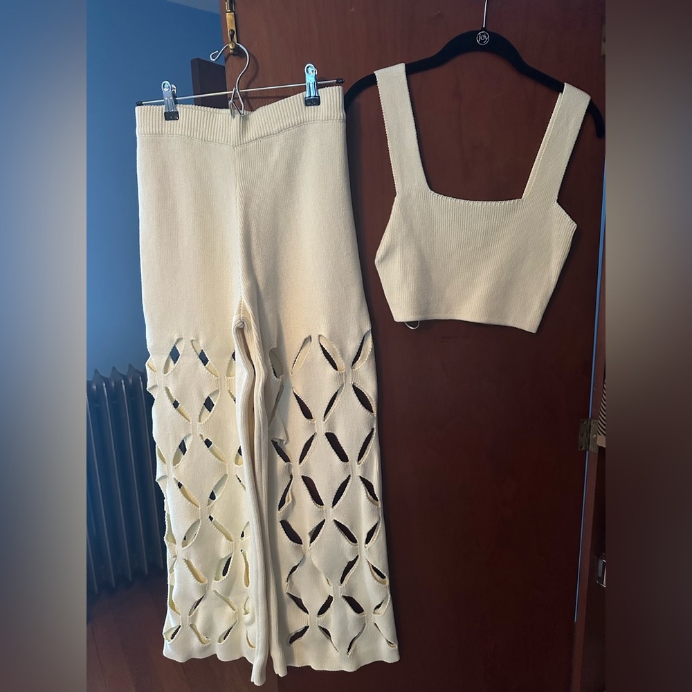 Elegant Cream Knit Two-Piece Set